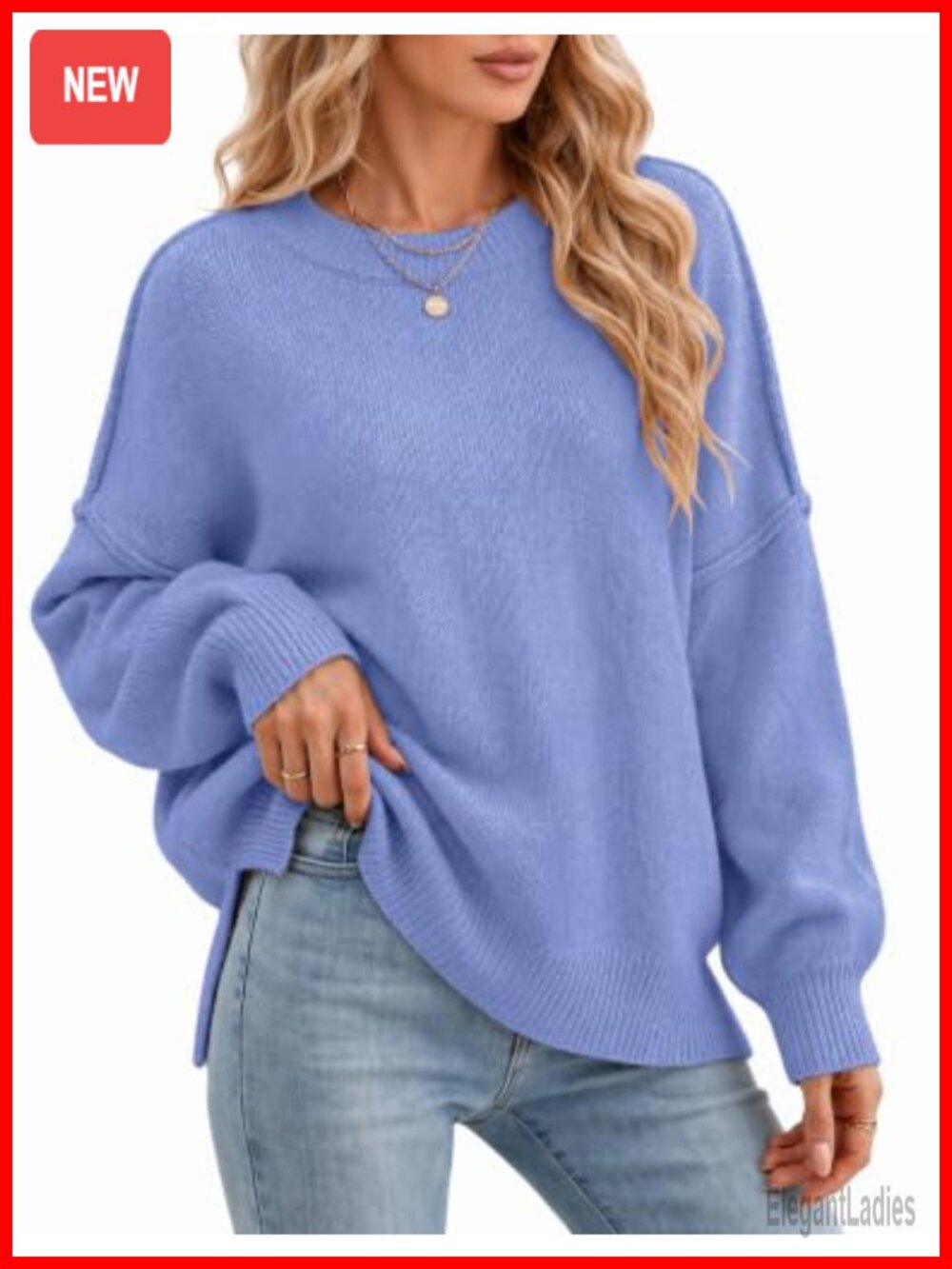 Oversized Batwing Sweater Crew Neck Pullover Knit Tops
